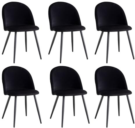 EGOONM Esszimmerstühle Küchenstühle Samt Weich Kissen Sitz und Rücken Mit Hölzernen Metallbeinen Küche Stühle (schwarz, 6er Set)