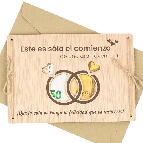 CONTRAXT Tarjeta Regalar Dinero Boda original. Ideas regalos novios recien casados Forma original regalo dinero Tarjeta madera sobre regalar dinero boda fondo luna de miel matrimonio (Boda)