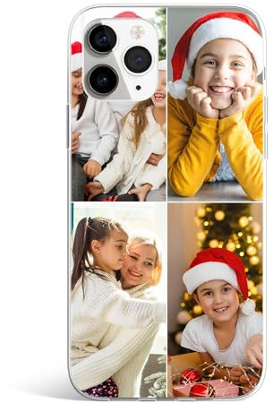Personalised Photo Phone Case for iPhone 12/12 Pro Custom Clear TPU Rubber Design Your Own Case with Image, Text - Four Photos Collage