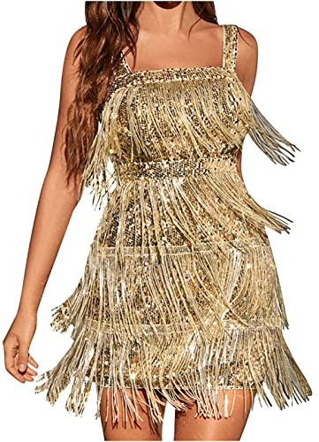 Cocktailkleider Elegant für Hochzeit mit Fransen Ballkleider Trägerloses Kleid Kurz Abendkleid Paillettenkleid Damen 20er Jahre Pailletten Kleid Kurz Kleid Sexy Party Quastenkleider