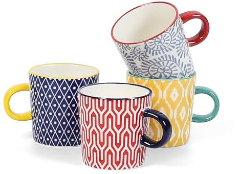 Selamica Espressotassen aus Keramik, 142 ml, Porzellan, Cappuccino-Tassen, Demitasse-Tassen für Kaffee, Latte, Lungo, Tee, 4 Stück