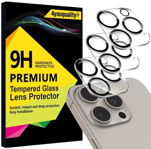4youquality [3-Pack Camera Lens Protector for iPhone 15 Pro (6.1-Inch) & iPhone 15 Pro Max (6.7-Inch), 9H Tempered Glass, [LifetimeSupport][Case-Friendly][Anti-Scratch][Does Not Affect Night Shots]