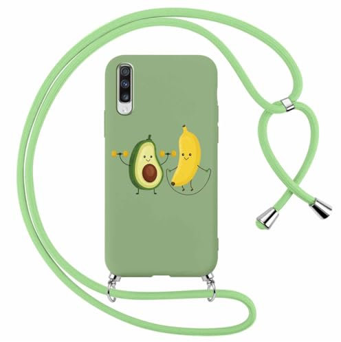 Foonary Handykette Hülle mit Band für Samsung Galaxy A50 / A30S /A50s 6,4 Handyhülle, Aesthetic Design Kette Necklace Case mit Kordel zum Umhängen Silikon Schutzhülle Cover Schnur, Avocado