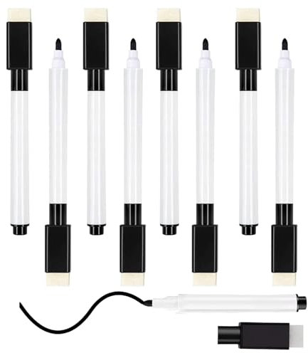 Ormromra 8 Pcs Whiteboard Markers, Magnetic Black Dry Erase Markers with Eraser Cap, Fine Tip White Board Pens, Kids Whiteboard Pens, Dry Wipe Markers