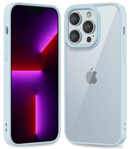 oakxco Thin Slim Clear case for iPhone 13 Pro, Transparent Hybrid Hard Shell Plastic & Soft Silicone Rubber Bumper, Non-Yellow Acrylic Protective Lightweight Cover for Women, Light Blue