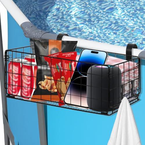 YIBONIKA Pool Aufbewahrungskorb Pool Getränkehalter Korb Oberer, Metall Boden Pool Speicher Korb Aufbewahrungskorb & Getränkehalter für den Pool, Pool Zubehör