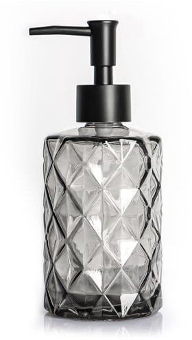 AstraLoom Glas-Seifenspender 330ml - Elegantes Rautenmuster mit Edelstahlpumpe, für Bad & Küche (Schwarz)