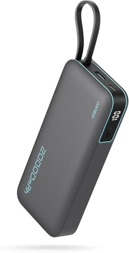 CUKTECH 45W Power Bank, 20,000mAh Portable Charger with Built in USB C Cable, Fast Charging Battery Pack with 3 Output 2 Input for iPhone16 Series, Samsung, Pixel, iPad and More (Black)