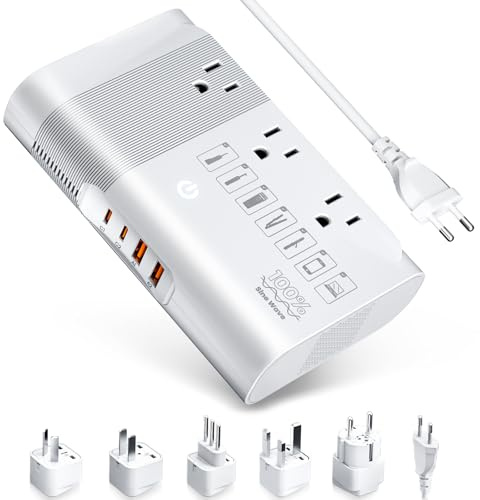 DOACE Convertidor de onda sinusoidal pura de 500 W, 220 V a 110 V, color | Combo de transformador de voltaje y adaptador de viaje, soporte de enchufe de EE. UU./UE, para herramientas de cabello
