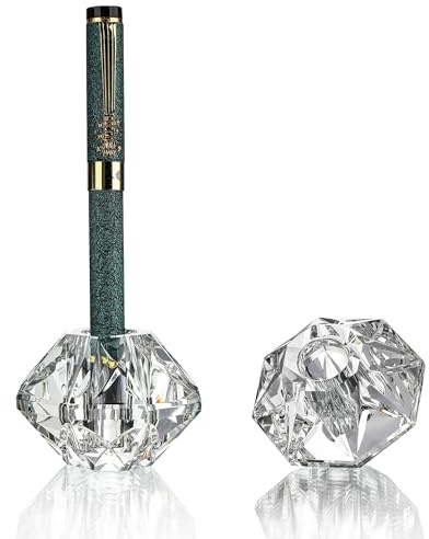 QFkris 2-Packs Crystal Fountain Pen Stand Glass Feather Pen Holder | 2.2 Crystal Pen & Pencil Holder Base for Office Desk Desktop Decoration Toothbrush Stand Gift for Students Teachers(2.2inch)