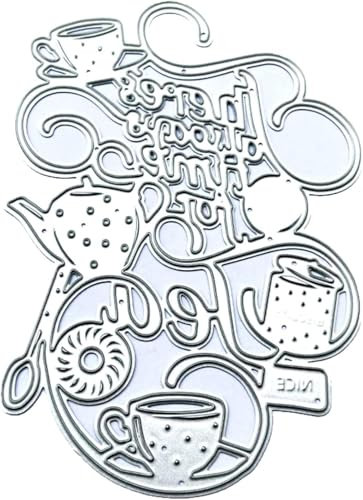 Teapots Die Cut for Card Making, Teacups Metal Cutting Dies Congratulations Die Cuts Happy Birthday Embossing Stencils Template for DIY Scrap-Booking Decor Wedding Birthday Blessing Card