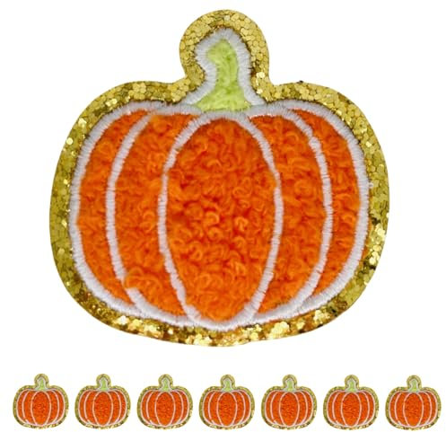 8 Stück 5,8 cm Kürbis-Chenille-Patches, selbstklebende Aufnäher für Kleidung, zum Aufkleben auf bestickte Flicken für Taschen, zum Aufbügeln für Hüte, Patches für Rucksäcke, Aufnäher für Jeans.