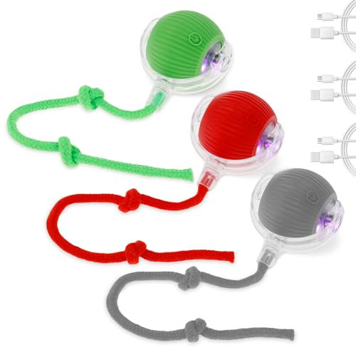 3 PCS Interaktives Hundespielzeug Ball mit Schnur, Hundeball Elektrisch, Interaktiver Ball für Hunde, Rolling Ball Hund, Magie-Ball Hund, Hundespielzeug Elektrisch mit USB Aufladbar für Katzen Hunde