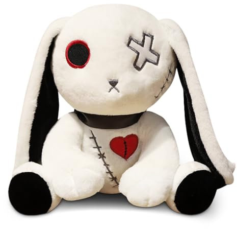 Gruseliger Gothic-Plüschhase, 12 Zoll großes verrücktes Kaninchen-Plüschtier, gruselige Hasenpuppe mit langen Ohren, Stofftierpuppe für Ostern, Halloween, Weihnachten, Geburtstagsgeschenk (Weiß)