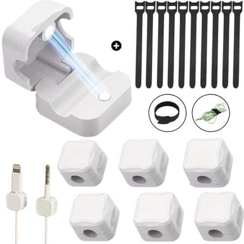 ZANDIA® 6 Pack Clips de Cables Magnéticos + 10 Bridas Reutilizables | Sujeta Cables Adhesivo | Ordena Todo Tipo De Cable | Pasacables Oficina | Organizador Cables Escritorio (sujeta cables magnetico)