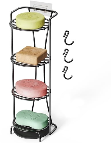NiHome 4-Tier Soap Holder with Efficient Drainage, Bar Soap Holder for Shower, Shampoo Bar Holder with Durable Rust-Free Finish (Black)