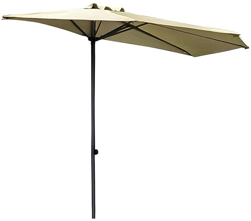 FMCAGNGAKP 3,0m Halbrund Sonnenschirm, Höhenverstellbar, Marktschirm Passgenau für Wände, Balkonschirm für Garten, Höfe, Schwimmbäder(Khaki)