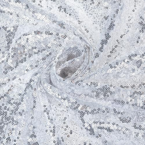 letsinstyle 1 Yard Paillettenstoff 51'' breiter Glitzernder Netzstoff Mit Meerjungfrauenmotiv Silberner Glanzstoff Schimmernde Pailletten Für Hochzeitskostüme Meerjungfrauenschwanz Nähen Kleid
