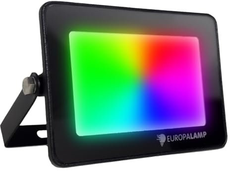 Europalamp - Projecteur LED RGB 100W Multicolore – 8697 Lumens, IP65 Étanche, Éclairage Extérieur avec Télécommande, Spot LED pour Jardin, Terrasse, Fête, Façade