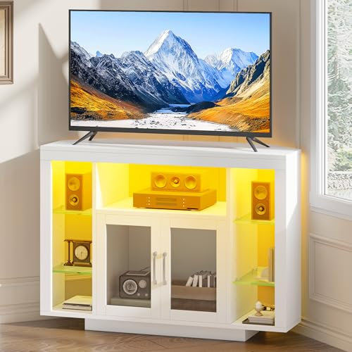 YITAHOME 100CM Corner TV Stand Cabinet with RGB LED Lighting, Corner TV Unit for up to 55 Inch TV with 7 Open Gaming Entertainment Center Shelves for Living Room, Bedroom