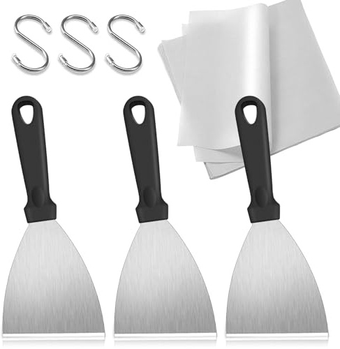 3pcs Burger Griddle Spatula Set,Metal Spatulas for Cooking,Griddle Scraper