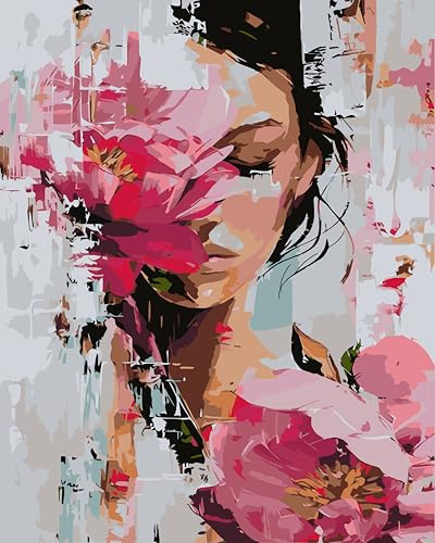 Malen nach Zahlen für Erwachsene, Blumen Frau Deko (Ohne Rahmen)-40*50cm