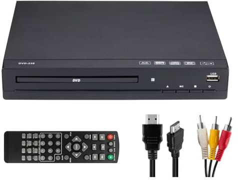 Kquepo Reproductor de DVD M238 HD 1080P con Control Remoto, Compatible con USB, MP3, MP4, Reproductor de DVD Doméstico para TV, Proyectores, Enchufe Europeo.
