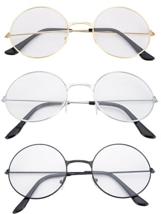 YUPZAR 3 Stück Runde Brille ohne stärke, Party Karneval Kostüm Accessoire, Unisex für Damen Herren