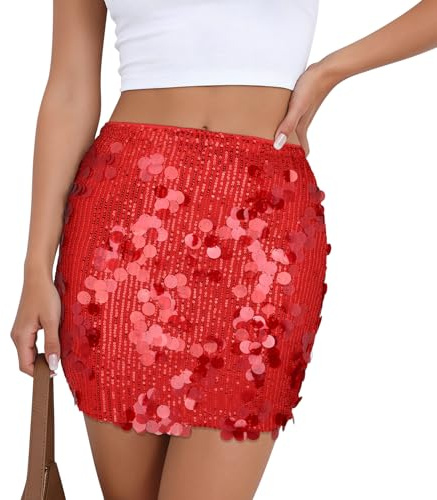 LEACOOLKEY Paillettenrock für Damen Glitzer Röcke Minirock Sexy Taille Hüftrock Elastische GlitzerSkirt für Nacht aus Party Karneval Silvester