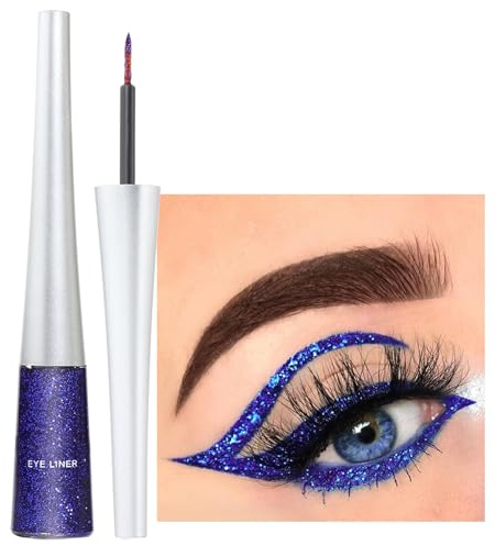 Glitzer Eyeliner Dunkelblau, Flüssiger Schimmer Eyeliner Wasserfest, Wischfest Metallischer Eyelinerstift, Hochpigmentierter Kajastift, Langlebig Glitter Augen Make Up & Body Art für Gesicht & Körper