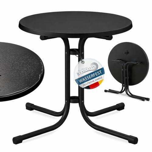 Beautissu Bistrotisch Outdoor Rund wasserfest wetterfest klappbar 70cm | Ø60cm schwarz Beistelltisch Balkontisch Gartentisch Campingtisch Partytisch Esstisch Gastro hoch runder Klapptisch Bistroni