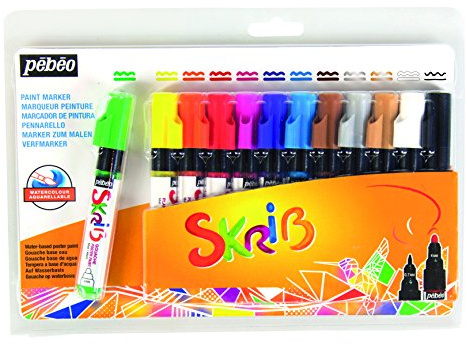 Pébéo 604105 Set skrib Paint 12 Marker Gouache Malerei Arc En Ciel 18,3 x 2,1 x 25,7 cm