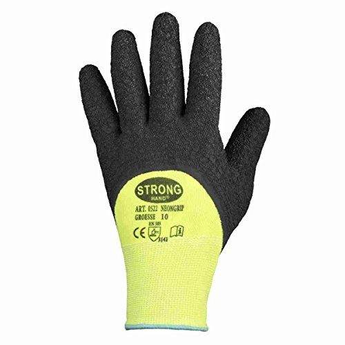 12 Paar Latex beschichtete Handschuhe Stronghand *NEONGRIP* Neongelb/schwarz
