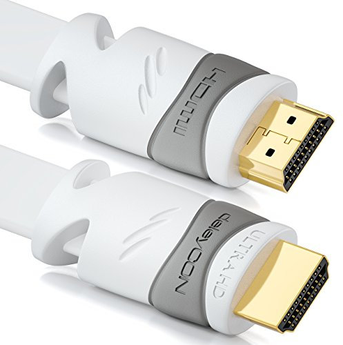 deleyCON 10m Cable Plano HDMI - Compatible con HDMI 2.0 a 1.4 - UHD 4K 3D 1080p 2160p ARC - Alta Velocidad con Ethernet - Blanco