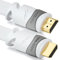 deleyCON 10m Câble HDMI Plat - Compatible avec HDMI 2.0/1.4 - UHD 4K 3D 1080p 2160p ARC - Haute Vitesse avec Ethernet - Blanc