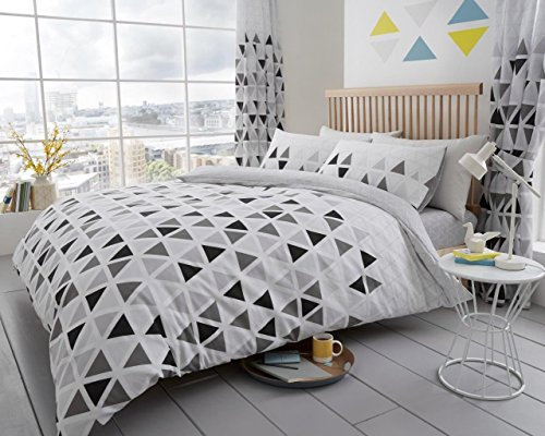 Polycotton Bettwäscheset mit Kissenbezug, Multidesign, Einzel, Doppel, King, Super King., Polycotton, Triangle Grey lack, Super King