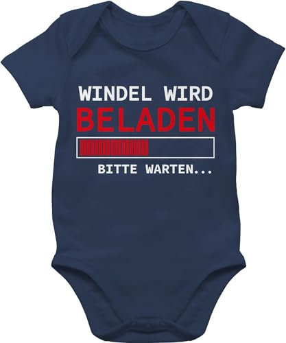 Body Junge Mädchen - Sprüche - Windel wird beladen bitte warten I Nachwuchs Geschenk Baby Geschenk werdende Eltern - 1/3 Monate - Navy Blau - geschenke zur geburt babymode witzig spruch geladen
