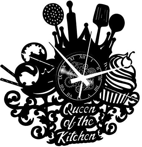 Instant Karma Clocks Vinyl Wanduhr Küche Restaurant Kochutensilien Queen of The Kitchen, küchenschrank Haus Dekoration, Geschenkidee Handgemacht