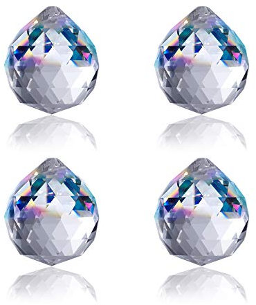 BELLE VOUS Cuentas de Cristal Transparente (Pack de 4) Candelabro Colgante Araña 4,5 cm - Bola de Cristal Abalorio Prisma Decoración, Repuestos Cristal Lamparas, Atrapasueño, Fiesta Navidad/Boda