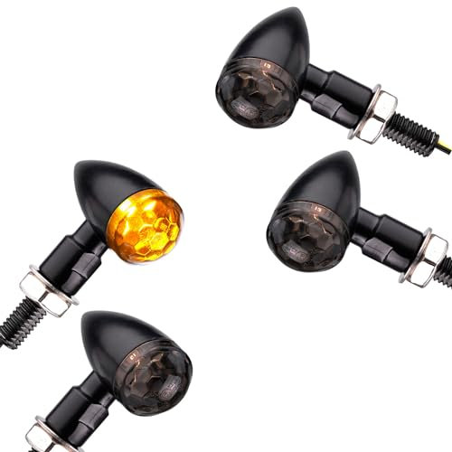 Germany Motorsports LED Mini Blinker Komplett Set Bullet Bates-Style für Motorrad Roller Custom e-geprüft vorn und hinten 12V schwarz getönt
