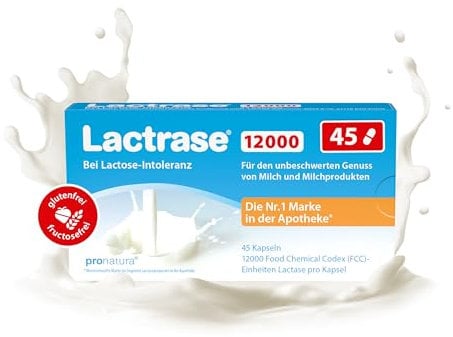 pro natura Lactrase 12000 – 45 Lactase Kapseln bei Lactose-Intoleranz, für den unbeschwerten Genuss von Milch und Milchprodukten