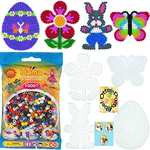 HAMA Stiftplatten-Set midi Ostern Osterei + Schmetterling+ Häschen + Blume + 1000 Bügelperlen #6