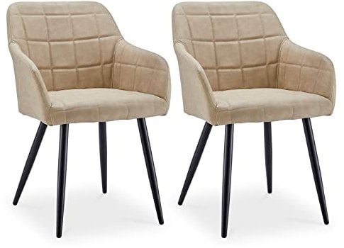 CLIPOP Esszimmerstühle 2er Set Stühle mit Armlehne, Kunstleder Bezug, Esszimmerstuhl Küchenstuhl Polsterstuhl, Stühle für Esszimmer (Kunstleder Beige, 2er Set)