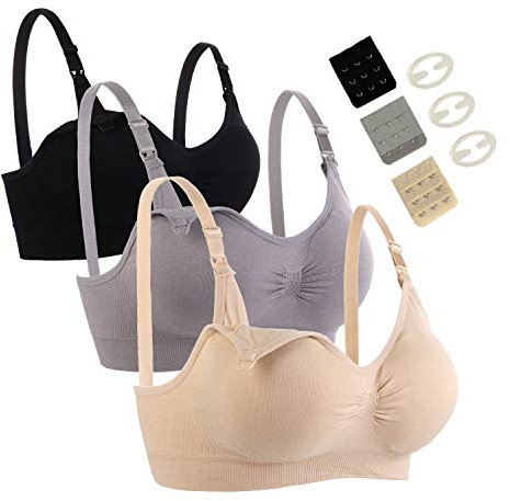 SOTP 3 PCS Reggiseno Allattamento Senza Ferretto con Estensione Reggiseno Bra Donna Morbido e Traspirante Reggiseno Senza Cuciture Premaman Reggiseni - S
