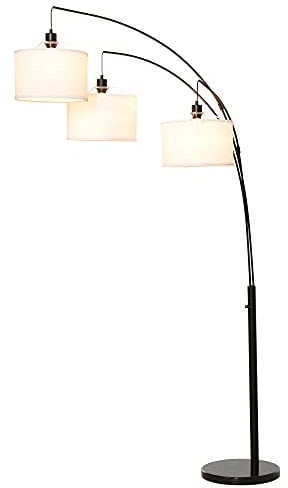 HOMCOM Lampada da Terra con 3 Luci e Braccia Flessibili, Base in Marmo e Palo in Metallo, 103x34.5x205cm, Nero e Bianco