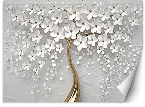 Feeby Vlies Fototapete 3D-Illusion Hinter Dem Sofa 300x210 cm Gold Wanddeko Inklusive Kleister Hotel Spa Büro Wohnzimmer Schlafzimmer Flur Abstrakt Baum Blumen