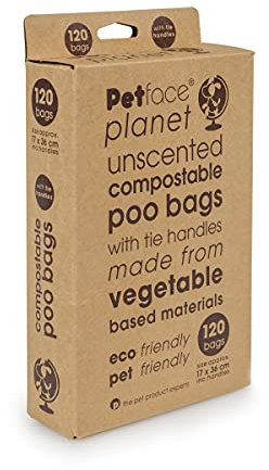 Petface Planet Unscented Tie Handle Compostable Dog Poop Bags, 120 Bags