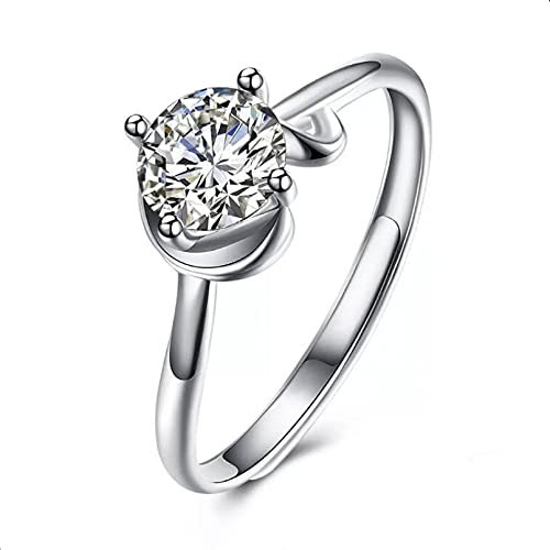 BAJIE Ehering 925 Sterling Silber Damenring 5A Transparenter Zirkon Größenverstellbarer Ring P.
