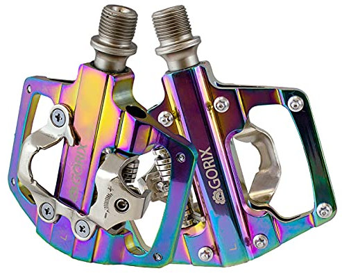 GORIX Fahrradpedale Pedal einseitig flach bindendes Pedal Cleat Set MTB Rennrad Mountainbike (GX-PZ103) (Oil Slick)