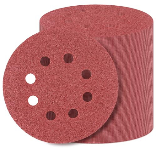 100 Stück 12,7 cm Schleifscheiben Körnung 80, 8 Loch Schleifpapier Klett-Schleifpads rund Exzenterschleifpapier für Exzenterschleifer